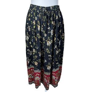 Bobbie Brooks Vintage Midi Skirt Women’s Size XL Floral‎ Black Boho Gardencore